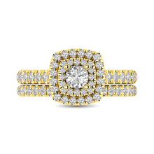 Cargar imagen en el visor de la galería, Diamond Classic Shank Double Halo Bridal Ring 1 ct tw Round Cut in 14K Yellow Gold