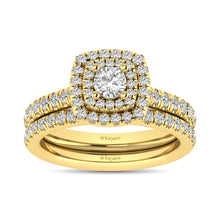 Cargar imagen en el visor de la galería, Diamond Classic Shank Double Halo Bridal Ring 1 ct tw Round Cut in 14K Yellow Gold