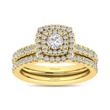 Diamond Classic Shank Double Halo Bridal Ring 1 ct tw Round Cut in 14K Yellow Gold