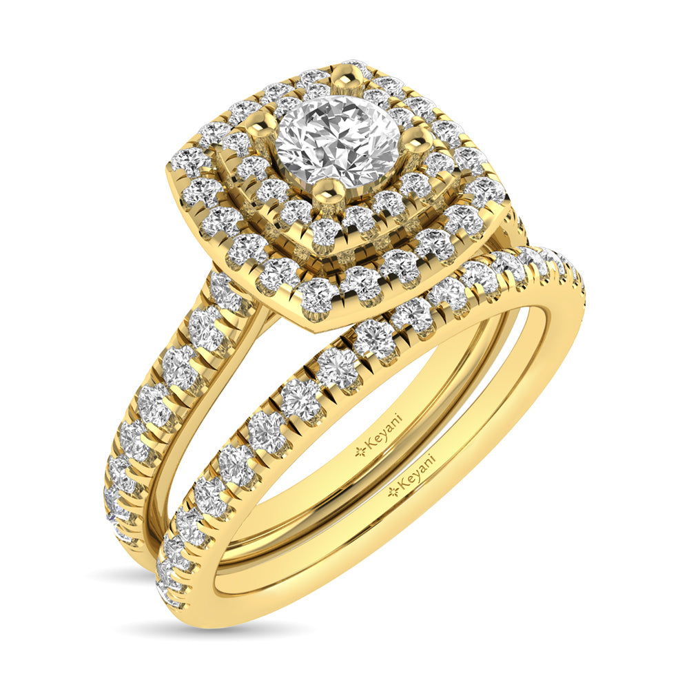 Diamond Classic Shank Double Halo Bridal Ring 1 ct tw Round Cut in 14K Yellow Gold