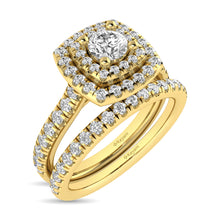 Load image into Gallery viewer, Diamond Classic Shank Double Halo Bridal Ring 1 ct tw Round Cut in 14K Yellow Gold