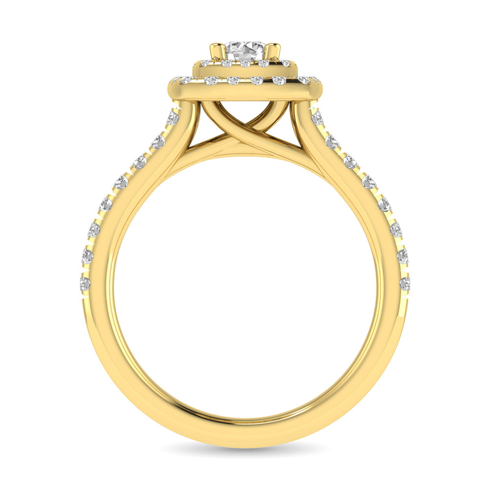 Diamond Classic Shank Double Halo Bridal Ring 1 ct tw Round Cut in 14K Yellow Gold