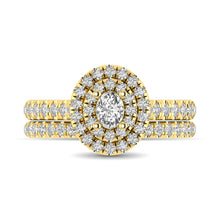 Load image into Gallery viewer, Diamond Classic Shank Double Halo Bridal Ring 1 ct tw Oval Cut in 14K Yellow Gold