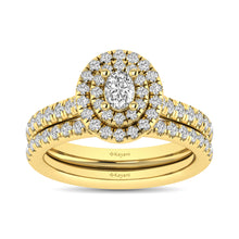 Load image into Gallery viewer, Diamond Classic Shank Double Halo Bridal Ring 1 ct tw Oval Cut in 14K Yellow Gold