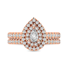 Cargar imagen en el visor de la galería, Diamond Classic Shank Double Halo Bridal Ring 1 ct tw Pear Cut in 14K Rose Gold