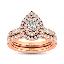 Cargar imagen en el visor de la galería, Diamond Classic Shank Double Halo Bridal Ring 1 ct tw Pear Cut in 14K Rose Gold