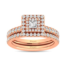 Cargar imagen en el visor de la galería, Diamond Classic Shank Double Halo Bridal Ring 1 ct tw Princess Cut in 14K Rose Gold