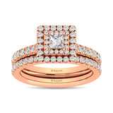 Diamond Classic Shank Double Halo Bridal Ring 1 ct tw Princess Cut in 14K Rose Gold