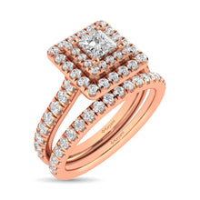 Load image into Gallery viewer, Diamond Classic Shank Double Halo Bridal Ring 1 ct tw Princess Cut in 14K Rose Gold