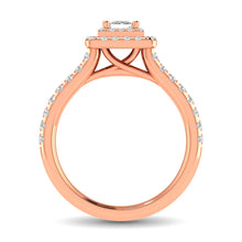 Cargar imagen en el visor de la galería, Diamond Classic Shank Double Halo Bridal Ring 1 ct tw Princess Cut in 14K Rose Gold