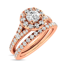 Cargar imagen en el visor de la galería, Diamond  Split Shank Single Halo Bridal Ring 1 ct tw Round Cut in 14K Rose Gold