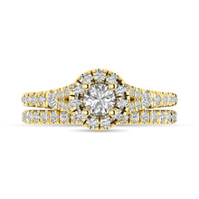 Cargar imagen en el visor de la galería, Diamond  Split Shank Single Halo Bridal Ring 1 ct tw Round Cut in 14K Yellow Gold