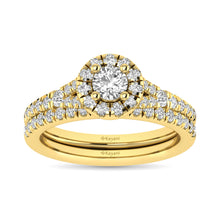 Load image into Gallery viewer, Diamond  Split Shank Single Halo Bridal Ring 1 ct tw Round Cut in 14K Yellow Gold