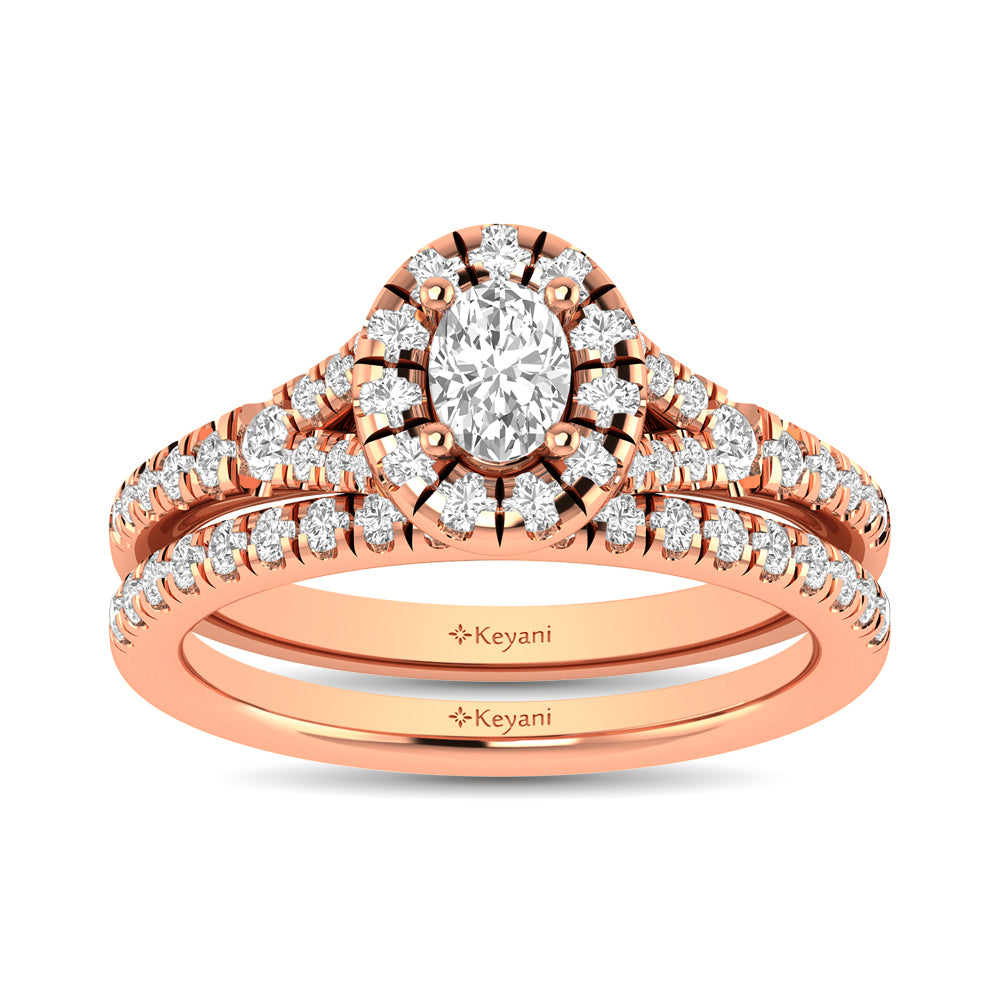 Diamond  Split Shank Single Halo Bridal Ring 1 ct tw Oval Cut in 14K Rose Gold