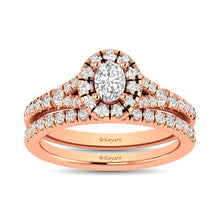 Cargar imagen en el visor de la galería, Diamond  Split Shank Single Halo Bridal Ring 1 ct tw Oval Cut in 14K Rose Gold