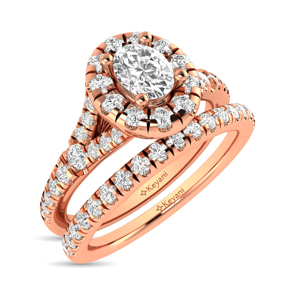 Diamond  Split Shank Single Halo Bridal Ring 1 ct tw Oval Cut in 14K Rose Gold