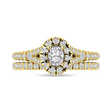 Load image into Gallery viewer, Diamond  Split Shank Single Halo Bridal Ring 1 ct tw Oval Cut in 14K Yellow Gold