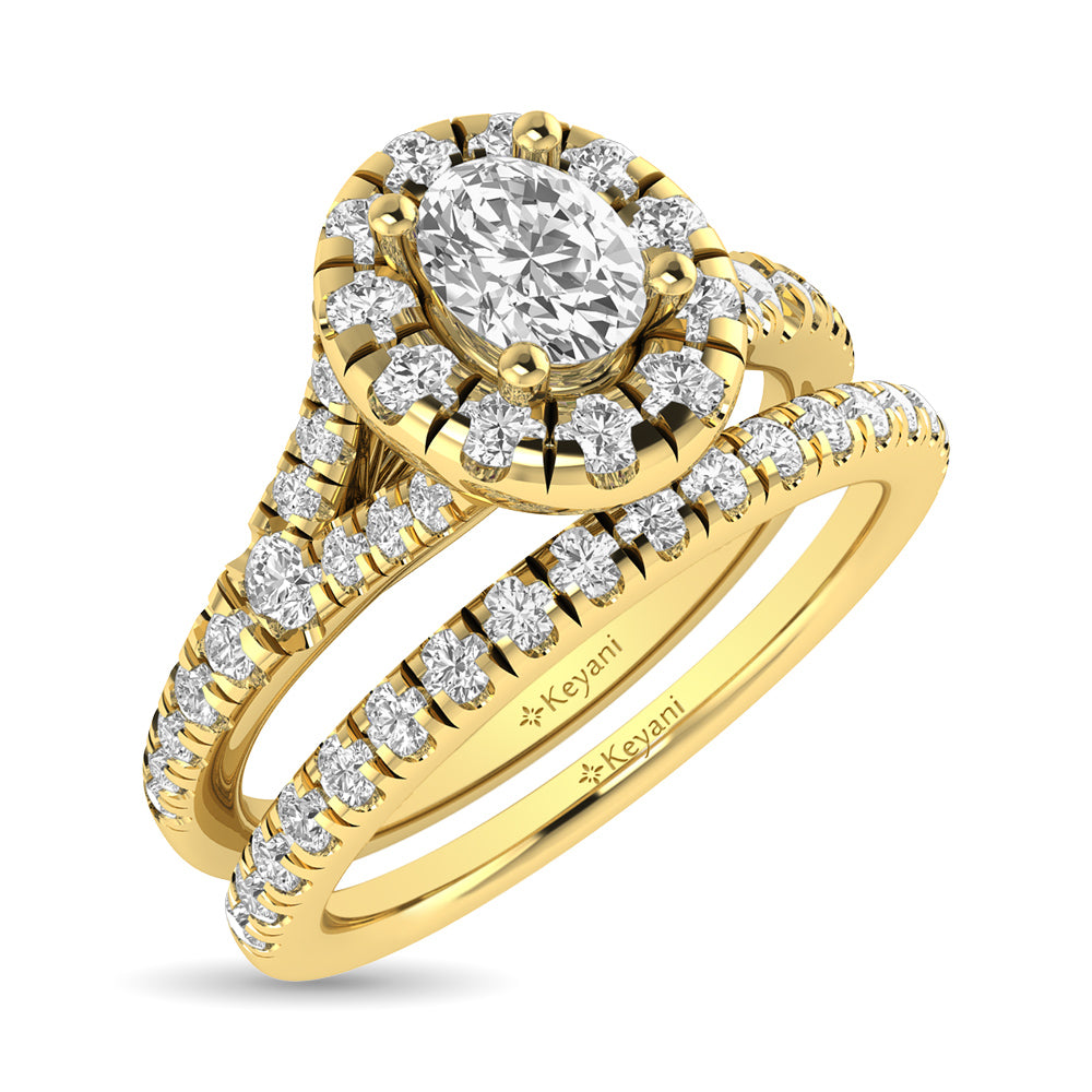 Diamond  Split Shank Single Halo Bridal Ring 1 ct tw Oval Cut in 14K Yellow Gold