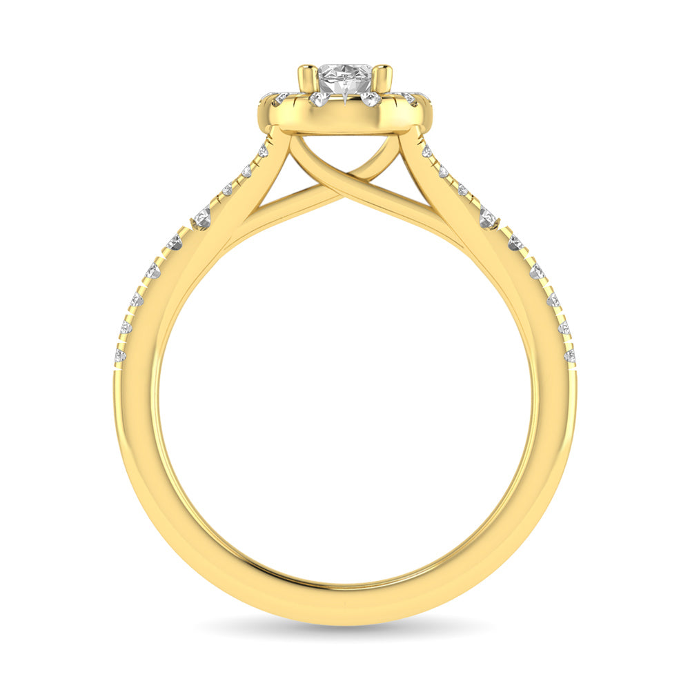 Diamond  Split Shank Single Halo Bridal Ring 1 ct tw Oval Cut in 14K Yellow Gold