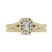 Load image into Gallery viewer, Diamond  Split Shank Single Halo Bridal Ring 1 ct tw Emerald Cut in 14K Yellow Gold