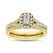 Load image into Gallery viewer, Diamond  Split Shank Single Halo Bridal Ring 1 ct tw Emerald Cut in 14K Yellow Gold