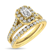 Load image into Gallery viewer, Diamond  Split Shank Single Halo Bridal Ring 1 ct tw Emerald Cut in 14K Yellow Gold