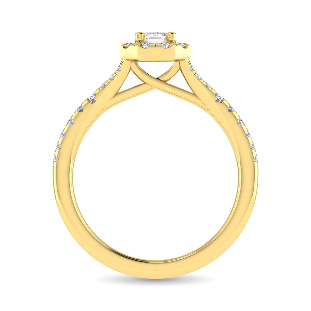 Diamond  Split Shank Single Halo Bridal Ring 1 ct tw Emerald Cut in 14K Yellow Gold