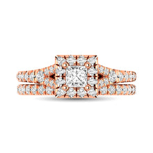 Cargar imagen en el visor de la galería, Diamond  Split Shank Single Halo Bridal Ring 1 ct tw Princess Cut in 14K Rose Gold