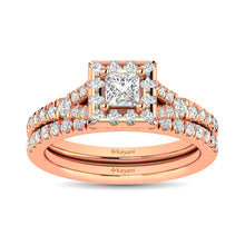 Cargar imagen en el visor de la galería, Diamond  Split Shank Single Halo Bridal Ring 1 ct tw Princess Cut in 14K Rose Gold