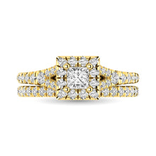 Cargar imagen en el visor de la galería, Diamond  Split Shank Single Halo Bridal Ring 1 ct tw Princess Cut in 14K Yellow Gold