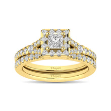 Cargar imagen en el visor de la galería, Diamond  Split Shank Single Halo Bridal Ring 1 ct tw Princess Cut in 14K Yellow Gold