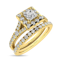 Load image into Gallery viewer, Diamond  Split Shank Single Halo Bridal Ring 1 ct tw Princess Cut in 14K Yellow Gold