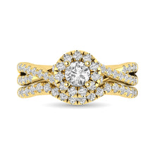 Cargar imagen en el visor de la galería, Diamond  Twist Shank Single Halo Bridal Ring 1 ct tw Round Cut in 14K Yellow Gold