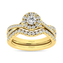 Cargar imagen en el visor de la galería, Diamond  Twist Shank Single Halo Bridal Ring 1 ct tw Round Cut in 14K Yellow Gold