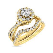 Cargar imagen en el visor de la galería, Diamond  Twist Shank Single Halo Bridal Ring 1 ct tw Round Cut in 14K Yellow Gold