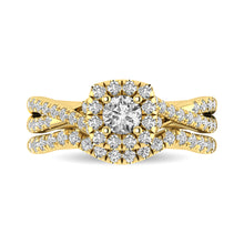 Cargar imagen en el visor de la galería, Diamond  Twist Shank Single Halo Bridal Ring 1 ct tw Round Cut in 14K Yellow Gold