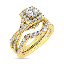 Cargar imagen en el visor de la galería, Diamond  Twist Shank Single Halo Bridal Ring 1 ct tw Round Cut in 14K Yellow Gold