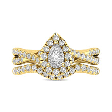 Cargar imagen en el visor de la galería, Diamond  Twist Shank Single Halo Bridal Ring 1 ct tw Pear Cut in 14K Yellow Gold