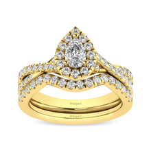 Cargar imagen en el visor de la galería, Diamond  Twist Shank Single Halo Bridal Ring 1 ct tw Pear Cut in 14K Yellow Gold