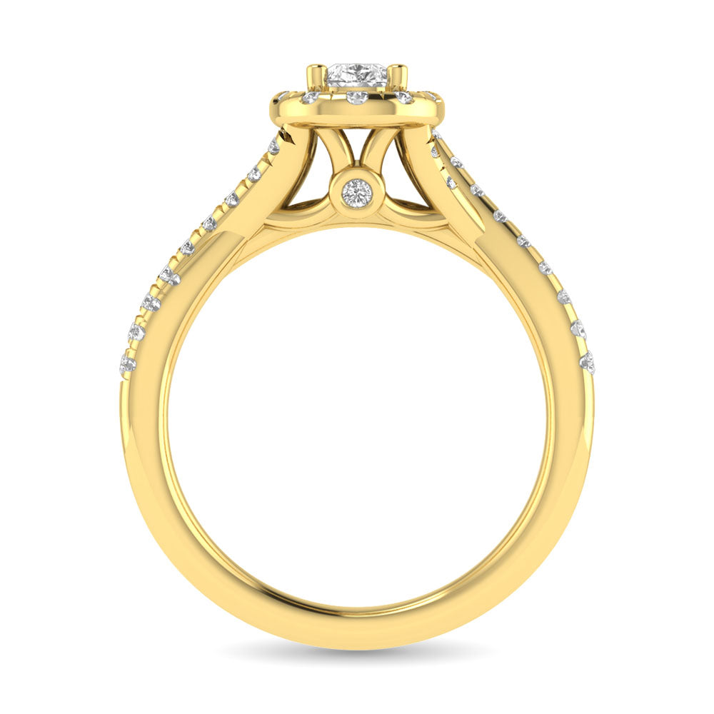 Diamond  Twist Shank Single Halo Bridal Ring 1 ct tw Pear Cut in 14K Yellow Gold