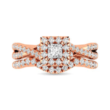 Cargar imagen en el visor de la galería, Diamond  Twist Shank Single Halo Bridal Ring 1 ct tw Princess Cut in 14K Rose Gold