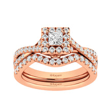 Cargar imagen en el visor de la galería, Diamond  Twist Shank Single Halo Bridal Ring 1 ct tw Princess Cut in 14K Rose Gold