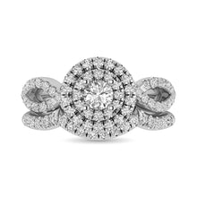 Load image into Gallery viewer, Diamond Twist Shank Double Halo Bridal Ring 3/4 ct tw Round Cut in 14K White Gold