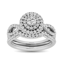 Load image into Gallery viewer, Diamond Twist Shank Double Halo Bridal Ring 3/4 ct tw Round Cut in 14K White Gold