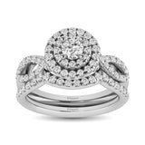 Diamond Twist Shank Double Halo Bridal Ring 3/4 ct tw Round Cut in 14K White Gold