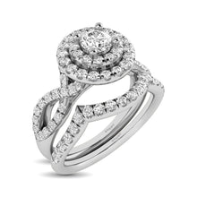 Load image into Gallery viewer, Diamond Twist Shank Double Halo Bridal Ring 3/4 ct tw Round Cut in 14K White Gold