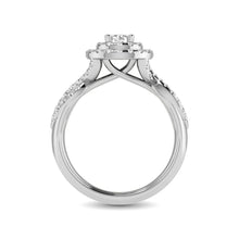 Load image into Gallery viewer, Diamond Twist Shank Double Halo Bridal Ring 3/4 ct tw Round Cut in 14K White Gold