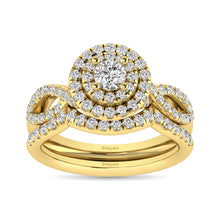 Load image into Gallery viewer, Diamond  Twist Shank Double Halo Bridal Ring 1 ct tw Round Cut in 14K Yellow Gold