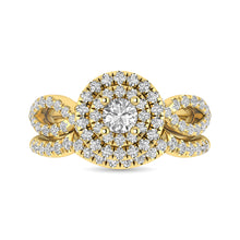 Load image into Gallery viewer, Diamond  Twist Shank Double Halo Bridal Ring 1 ct tw Round Cut in 14K Yellow Gold