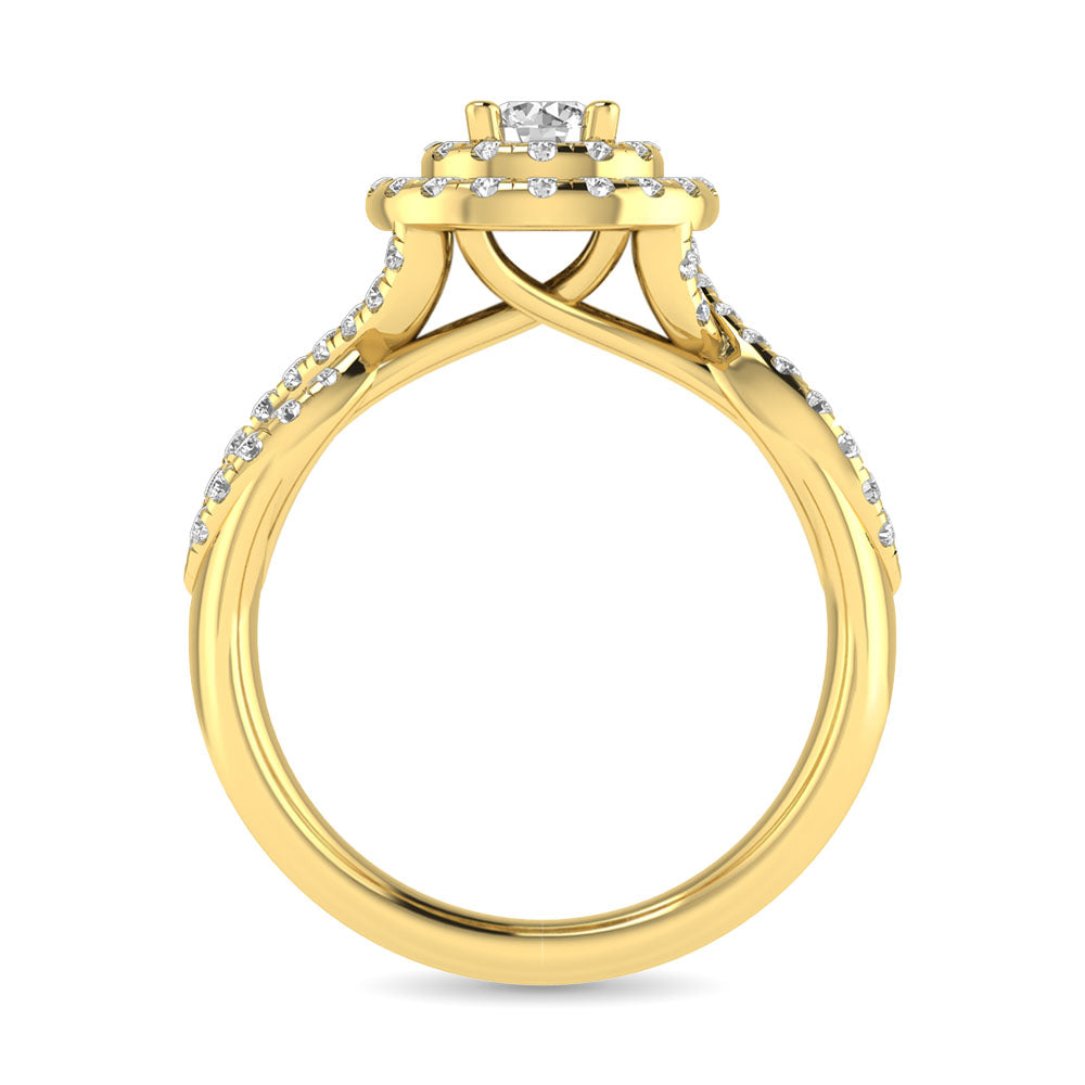 Diamond  Twist Shank Double Halo Bridal Ring 1 ct tw Round Cut in 14K Yellow Gold